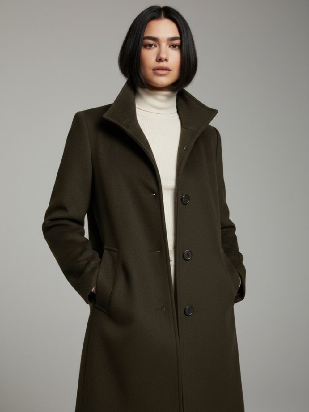 Lauren Ralph Lauren Wool Blend Coat Womens 4 Dark Olive Buckle Collar Walker